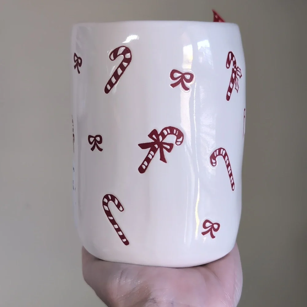 โSOLDโRae Dunn FA LA LA Christmas Mug with Candy Cane and Bow Design ๐ - Picture 2 of 5